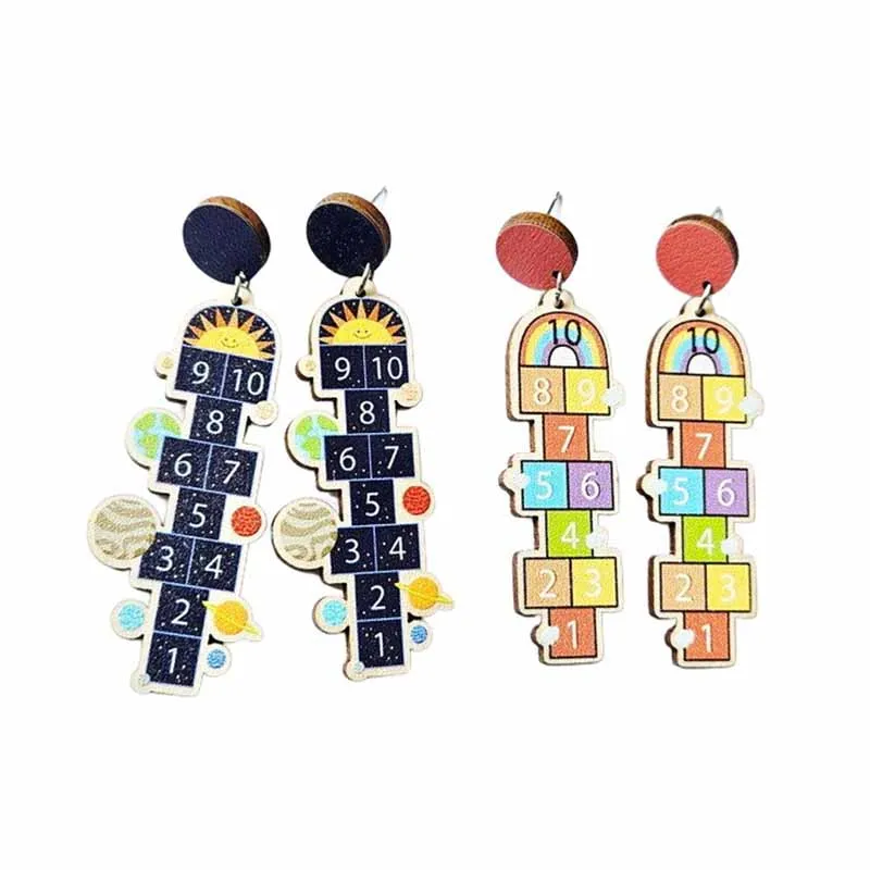 

Trendy Cool Fun Personalized Cartoon Funny Digital Earrings Jumping Checkers Exaggerated Games Ear Ring Gift Wholesale