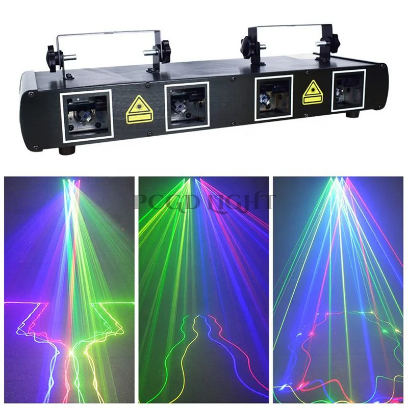 Hot Disco Laser Lights 4 Lens RGB LED Stage Party Light DMX Voice Control Beam Lasercube Effect Lighting For Dance Floor Club