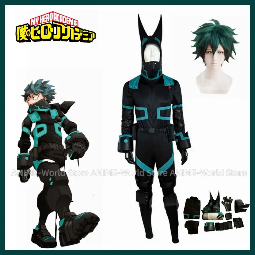 My Hero Academia Hero Season 4 Midoriya Izuku Cosplay Battle Suit Wig World Hero Mission Jumpsuit Anime MHA Uniform Green Hair