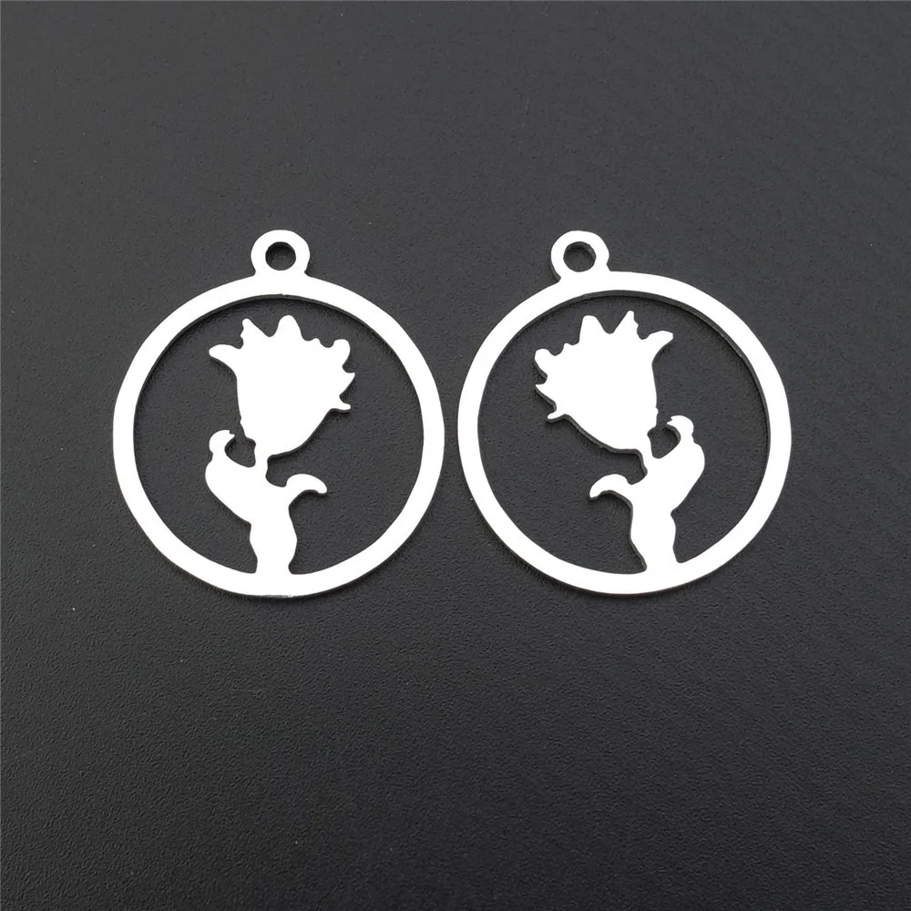 

5 Pieces Rose Flower Charms Stainless Steel Pendant Component For Diy Earring Women Jewelry Making Findings
