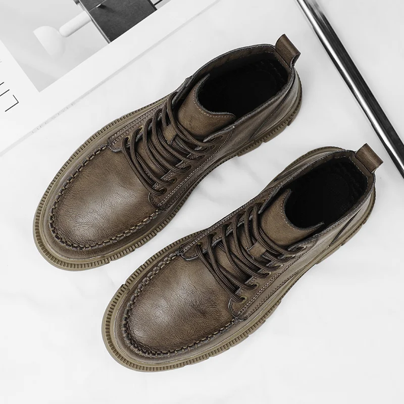 Ботильоны мужские на толстой подошве рабочая одежда уличные высокие мотоботы