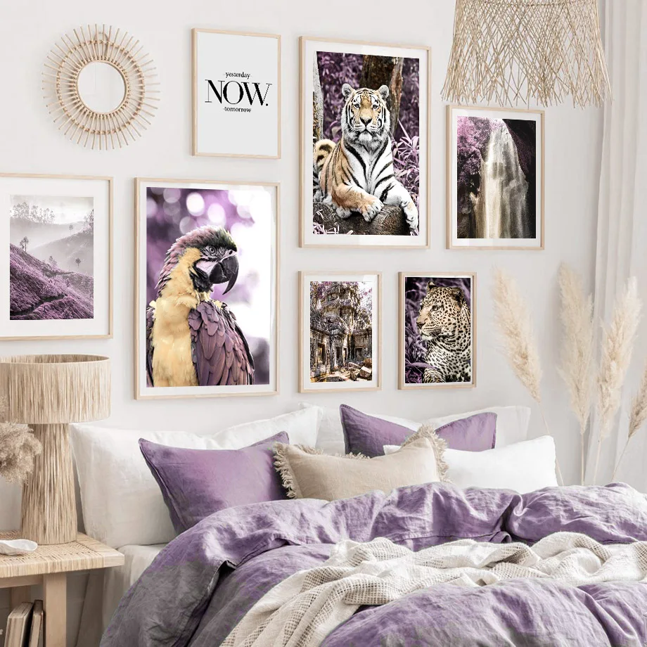 

Purple Lavender Waterfall Tiger Leopard Wall Art Canvas Painting Nordic Posters And Prints Wall Pictures For Living Room Decor