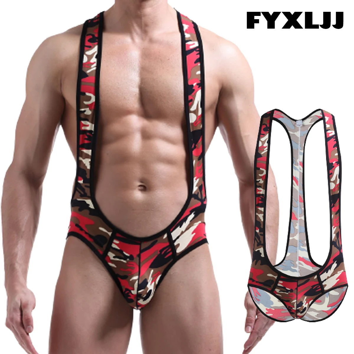 FYXLJJ Mens Sexy Leopard Bodysuit Jockstrap Bodywear Underwear Camouflage Wrestling Singlet Leotard Teddy Suspender Undershirts