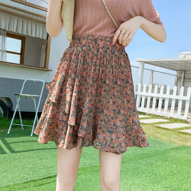 

Floral Pleated Mini Elegant High-Waisted Women'S Summer Skirts Korean Style Skirt Fashion 2022 Harajuku Clothes Kawaii
