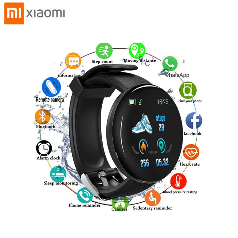 

Смарт-часы Xiaomi D18 для мужчин и женщин, часы с пульсометром и тонометром, умные спортивные водонепроницаемые Смарт-часы для IOS и Android