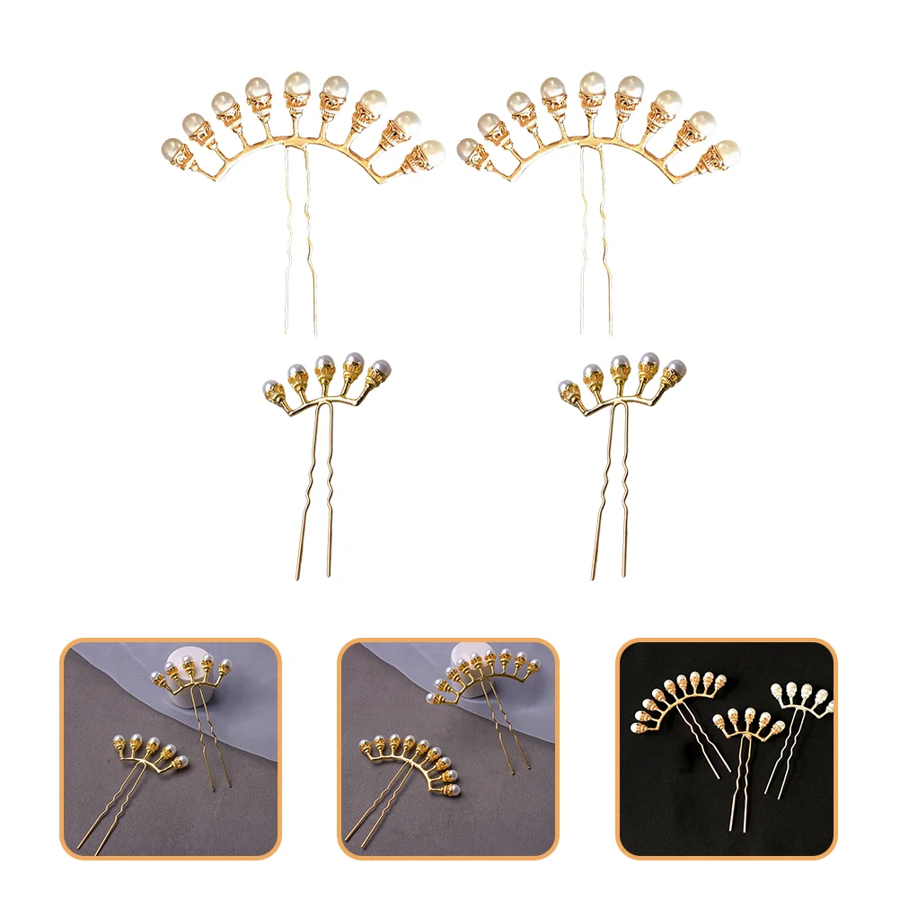 

4pcs Vintage Pearls Hair Stick Delicate Hairpin Chinese Style Hair Accessory