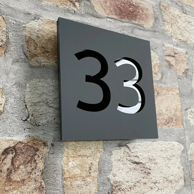 

Personalized Exterior Contemporary Floating House Numbers Door Sign Matte Black Grey Outdoor House Plate 100mm x 100mm Plaque