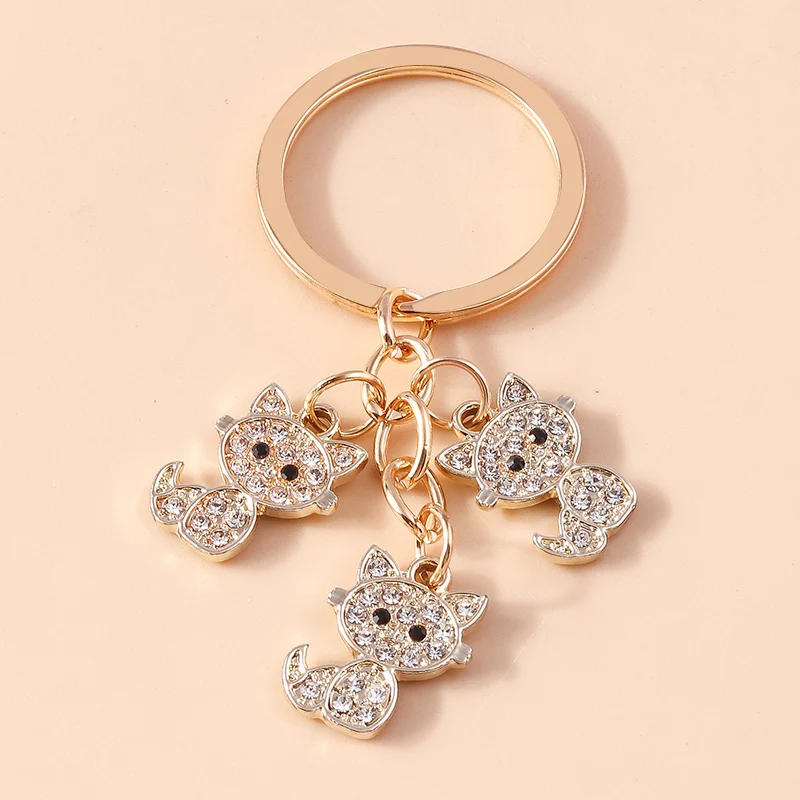 

Cartoon Animal Keychains Alloy Crystal Cat Pendants Keyrings Souvenir Gifts for Women Men Car Key Handbag Hanging Key Chains