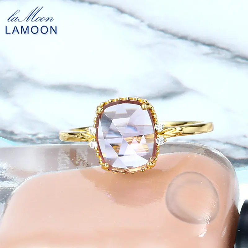 

LAMOON Natural Amethyst Ring For Women Natural Gemstone Ring 925 Sterling Silver Gold Plated Vintage Wedding Japan Style RI181