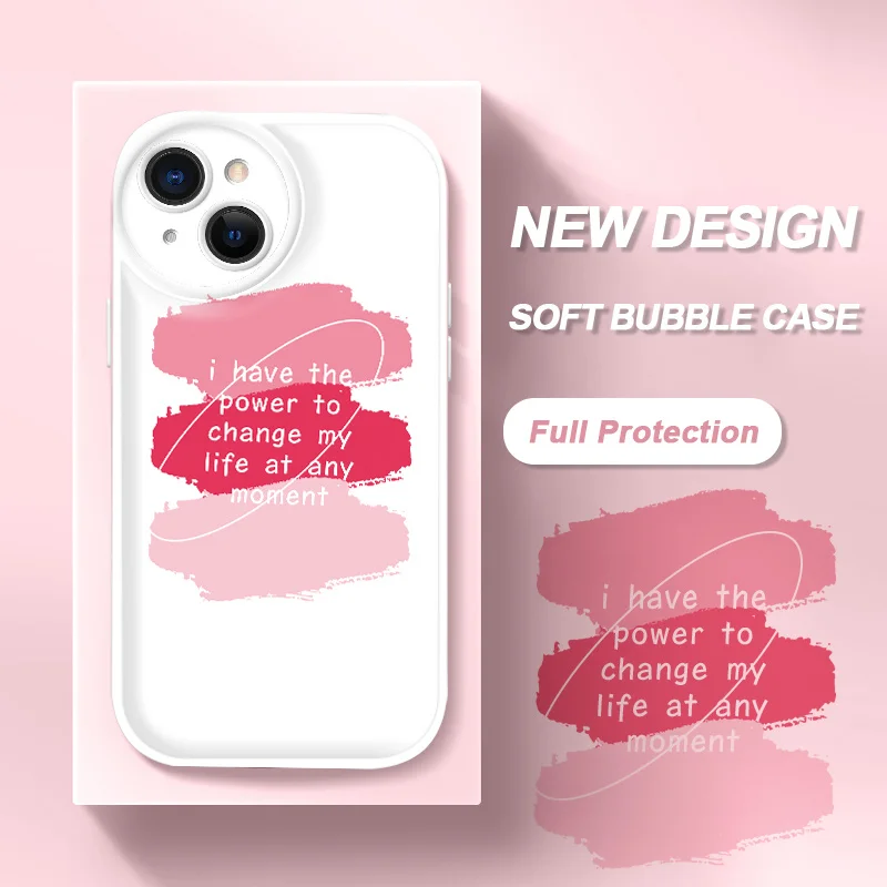 

Soft Bubble Case for iPhone 14 11 12 13 X XR XS Plus Pro Max 13 Mini 6 6S Plus 7 8 SE2 SE3 Cream Tricolor English Cover
