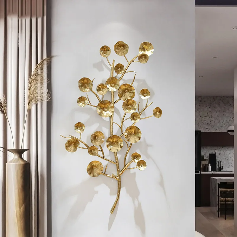 

Украшение для прихожей в китайском стиле, подвеска из кованого железа с золотыми ветвями и листьями, настенное украшение, креативный домашний кулон