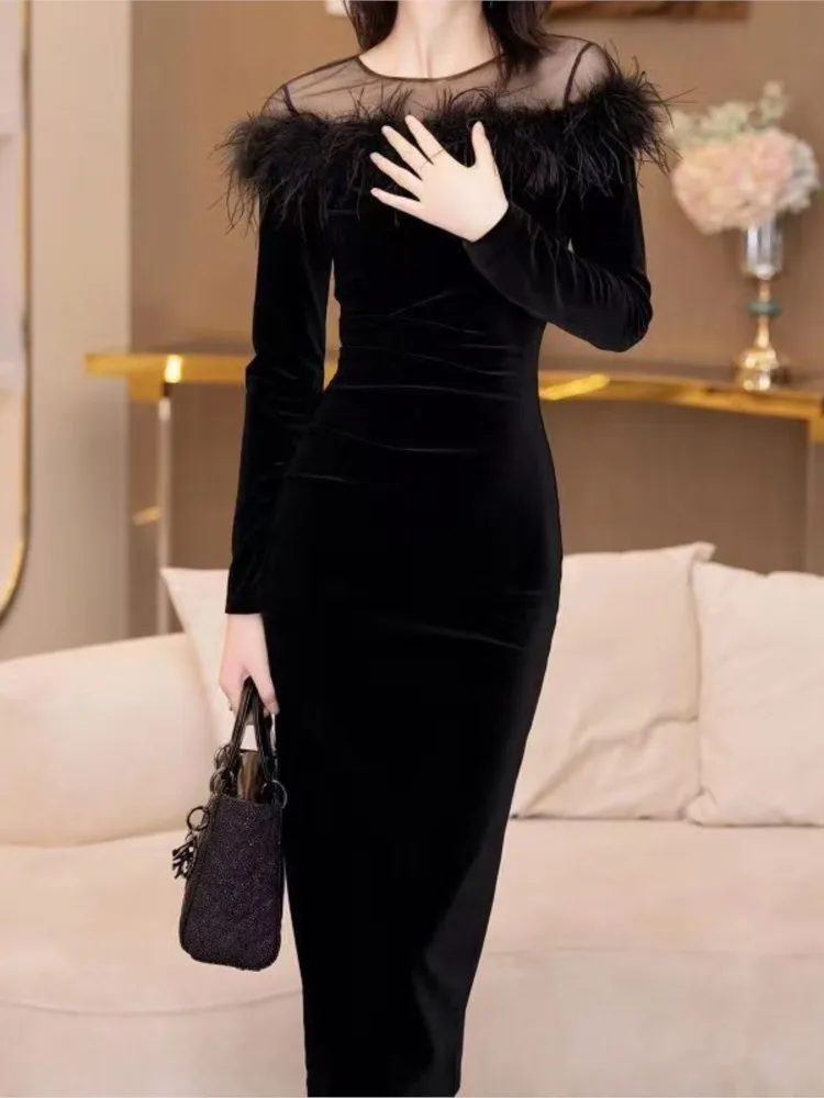 

Женское облегающее пикантное длинное черное платье, элегантные однотонные повседневные винтажные женские вечерние клубные платья, женское модное платье, платья