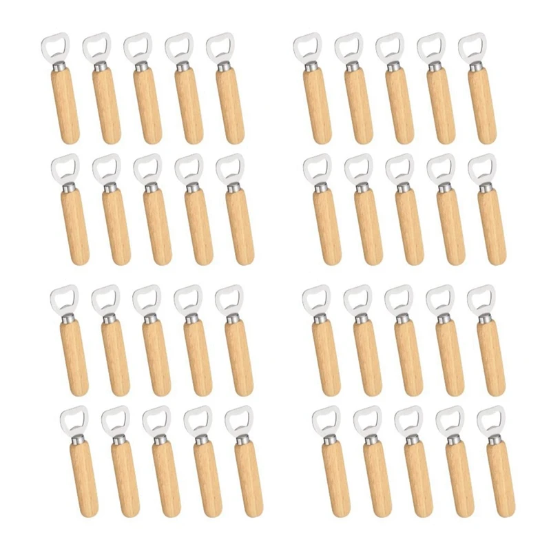 

Quality 40Pcs/Set Bartender Bottle Opener Rubber Wood Handheld Wine Beer Soda Glass Cap Bottle Opener For Home Kitchen Bar
