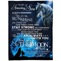 blanket to my amazing son with love wolves cozy premium fleece blanket 3d printed sherpa blanket on bed home textiles