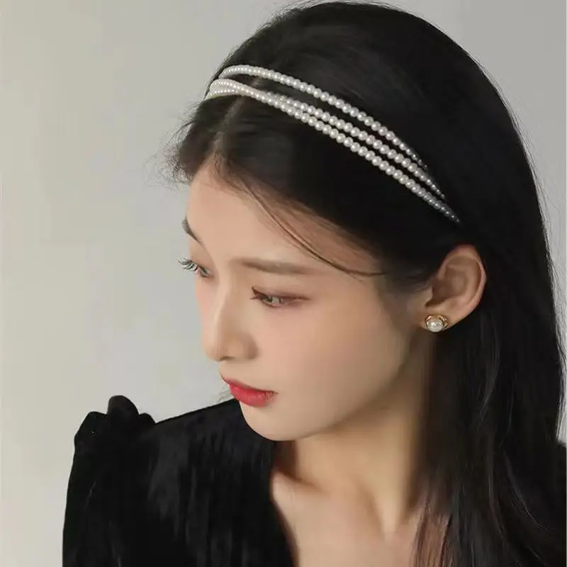 

Charming Retro Pearl Hair Band Korean Sweet Elegant Multi Layered Design Headband Banquet Hair Accessories for Women Headdress