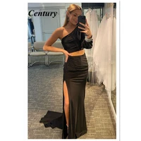 one shoulder prom dressses glitter evening dresss court train wedding party dresss black sexy evening gown high split prom gown