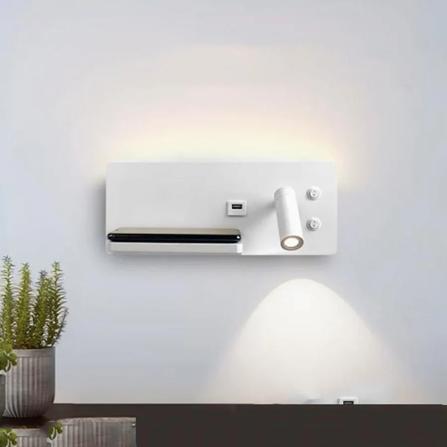 

Беспроводная настенная лампа с выключателем, прикроватный светильник для чтения, чтения книг, гостиниц, гостиниц, 3 Вт + 8 Вт, с USB зарядкой