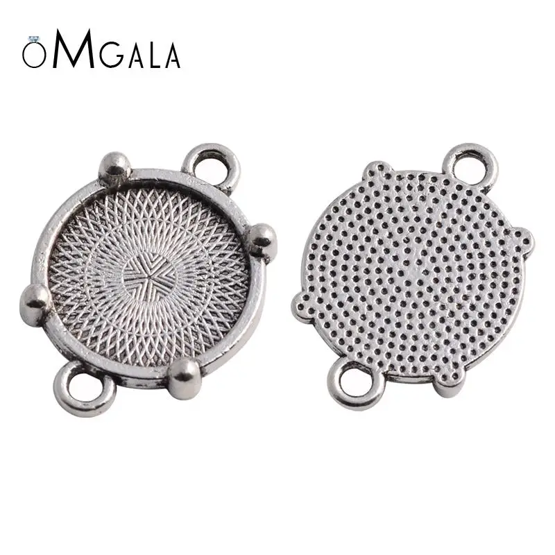 

OMGALA Cheap Jewelry Setting Suppliers 15mm Antique Zinc Alloy Round Cameo Connector Cabochon Base for DIY Necklace