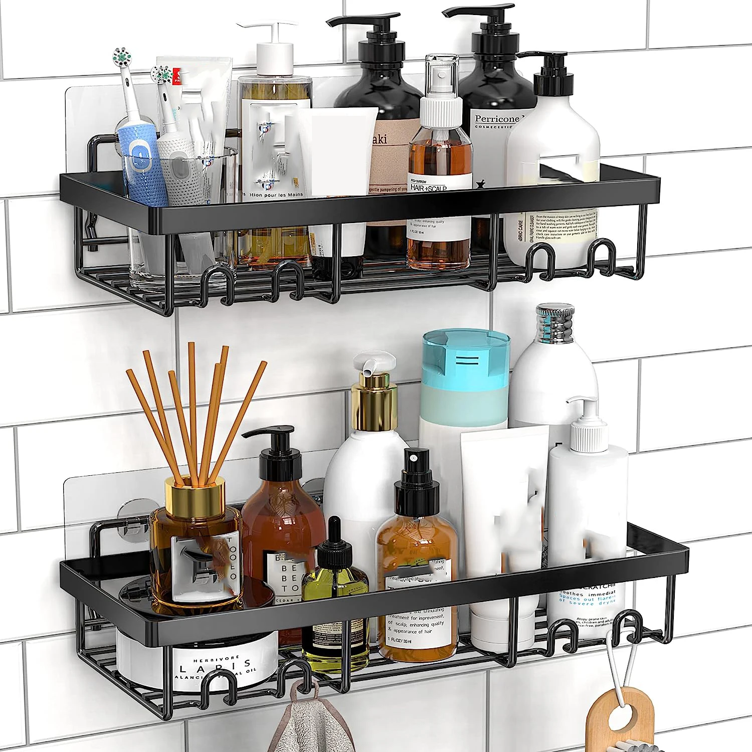 

Bathroom Shelf Shower Organizer Wrought Iron Shampoo Shelves Wall-Mounted Self-Adhesive Holder Makeup Storage Wall Shelf