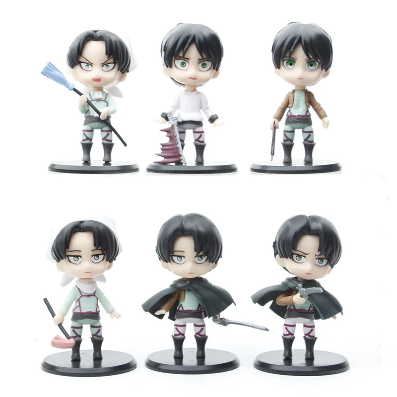 

10cm 6pcs Attack on Titan Anime Figure Toys Levi Mikasa Ackerman Action Figure Eren Jager Armin Arlert Figurine Doll Toys