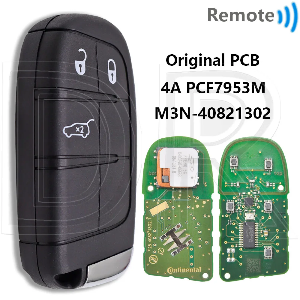 

Отличный оригинальный чип PCB 4A M3N- 40821302 433 МГц бесконтактный автомобильный ключ дистанционного управления для Fiat 500 500X 500L Jeep Compass Renegade