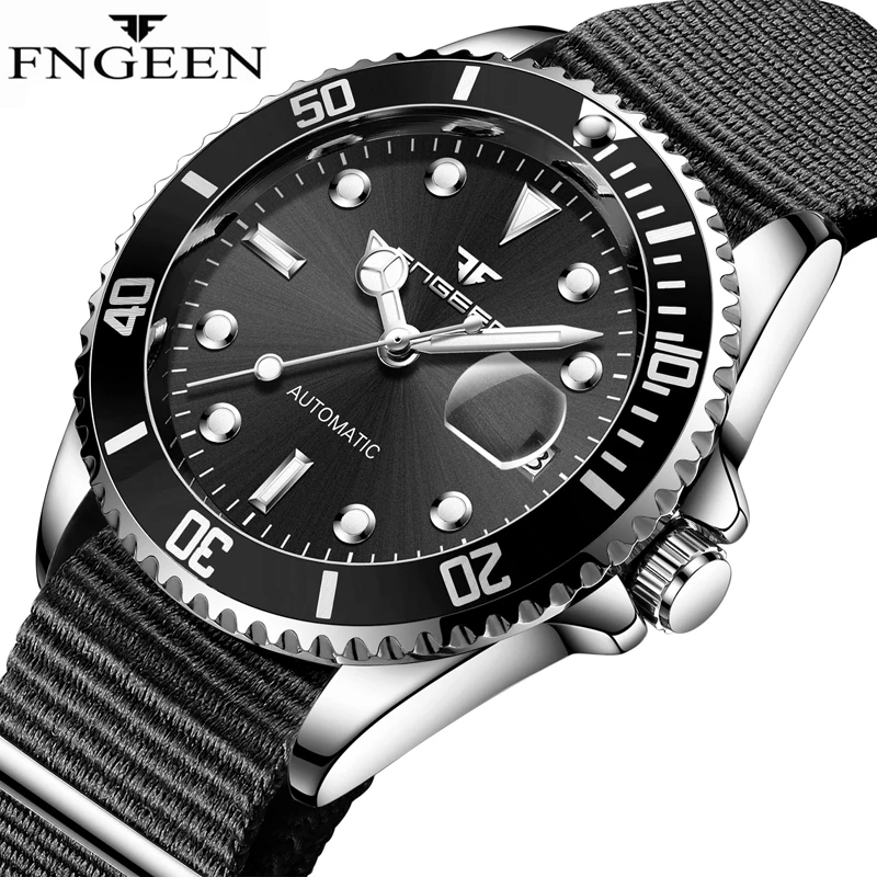 

FNGEEN Hot Men Watches Automatic Mechanical Watches Top Brand Luxury Nylon Strap Wristwatch Male Date Clock Relogio Masculino