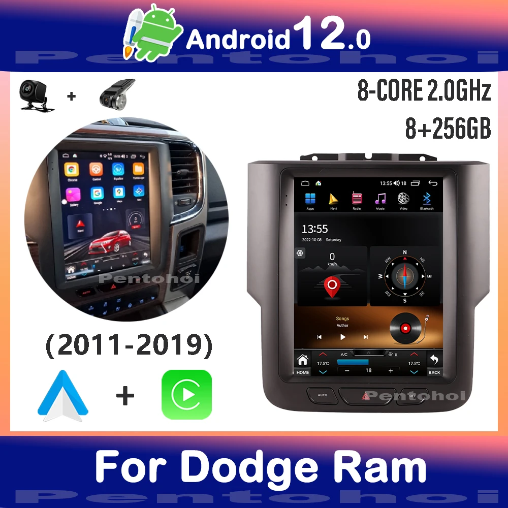 

Pentohoi Car Radio For Dodge RAM 2011-2019 Tesla Style Android 12 DVD Multimedia Video Player Stereo Auto Navigation WIFI GPS 5G