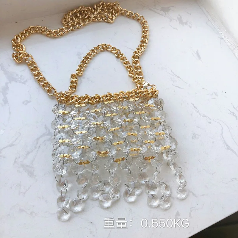 2022 spring and summer new Korean foreign style hand-woven bag crystal square hand-held one-shoulder messenger women |