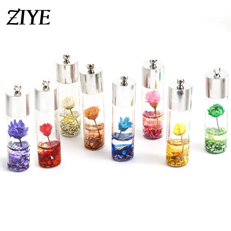 

5pcs 11*43mm Simulation Dry Flower Glass Bottle Charms Pandents for Jewelry Making Necklaces Cute Earrings Keychains Accessories