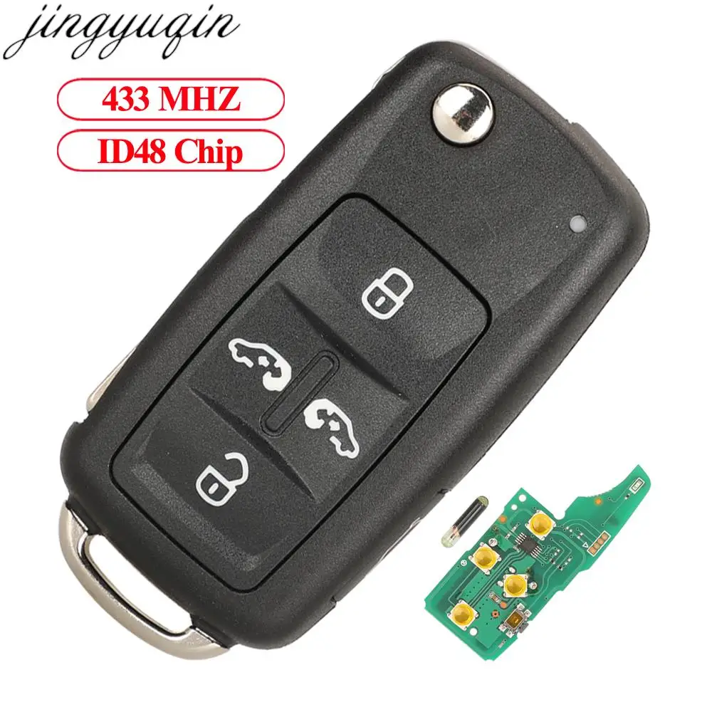 

Jingyuqin Remote Car Key Alarm ID48 Chip 433MHz For Vw Volkswagen Golf 4 5 6 Jetta Passat CC Tiguan Polo Beetle Touran 5 Buttons