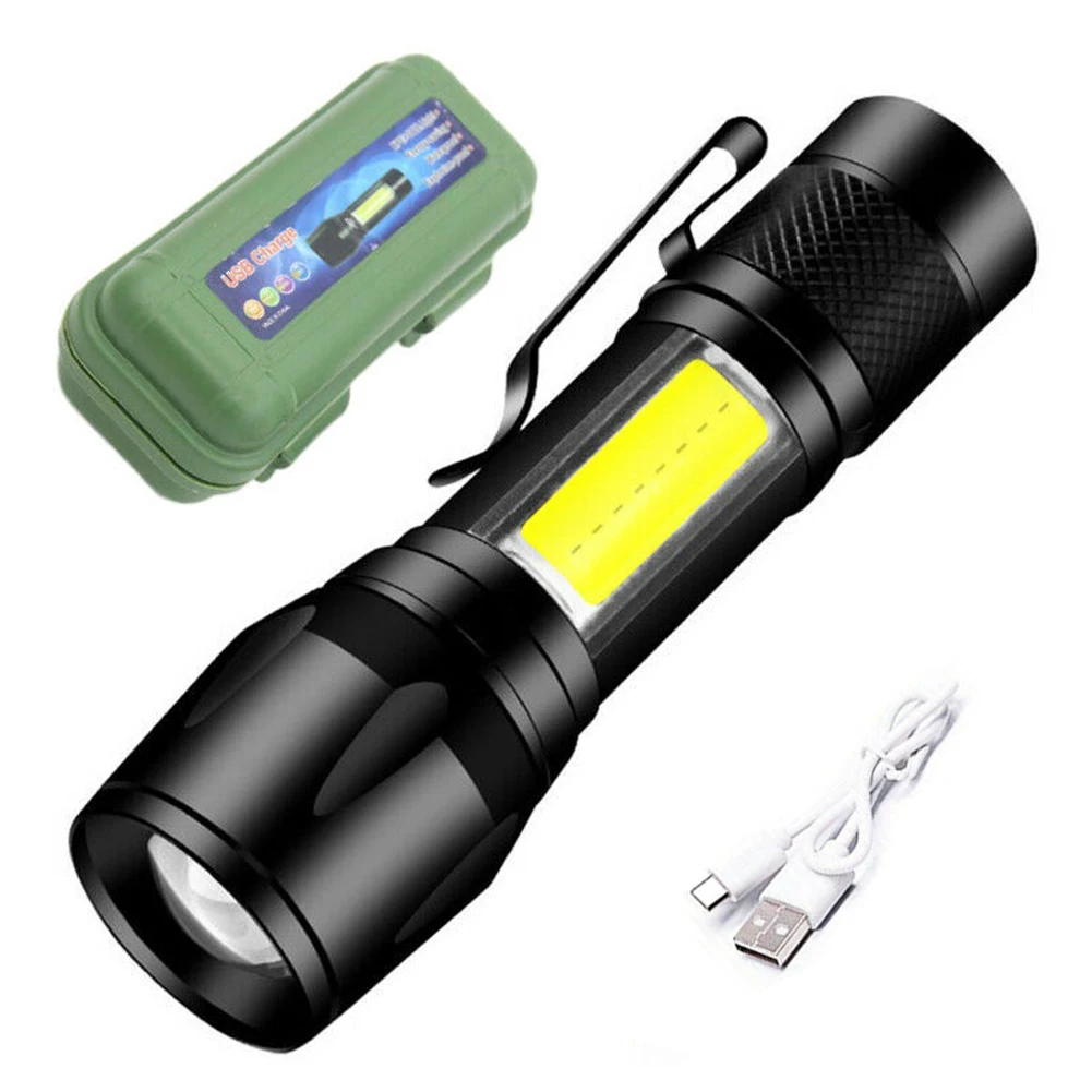 

XPE+COB LED Flashlight Rechargeable IPX4 3 Modes Emergency Electric Torch Lamp Zoom Emergency Electric Torch Lighting