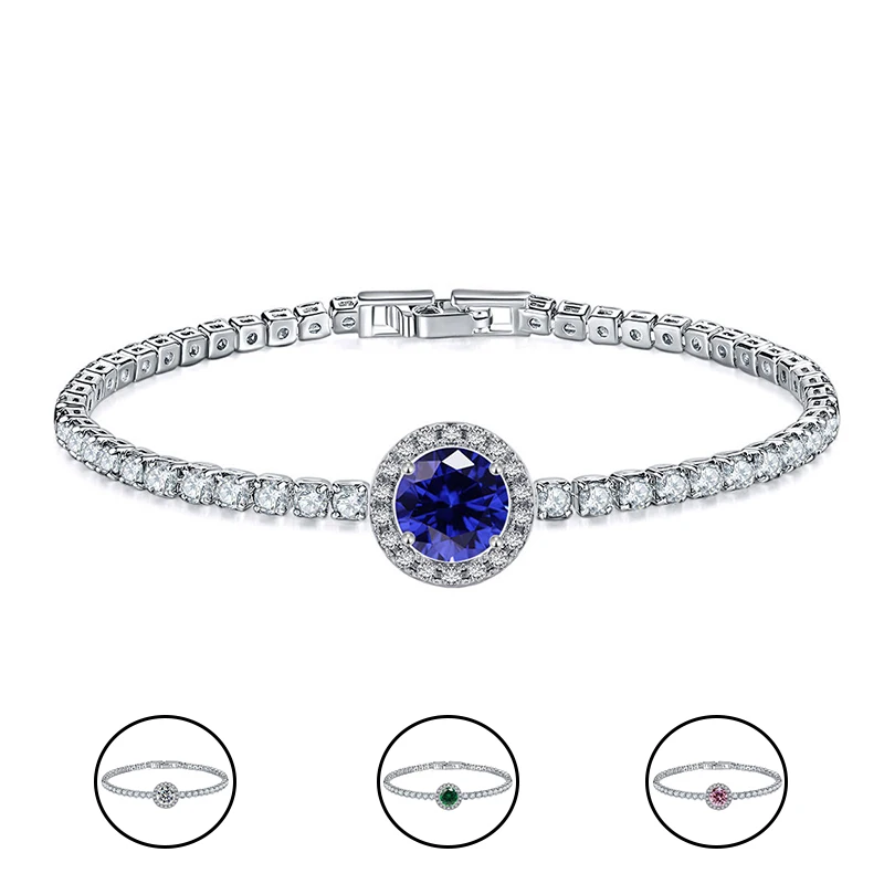 

UILZ Woman Tennis Bracelet Green Blue Round Zircon Chain Bracelet Elegant Summer Beach Party Jewelry Wholesale Free Shipping