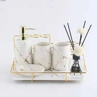 ceramic bathroom products toothbrush holder platinum marble texture lotion bottle soap box rack bathroom decoration accessories