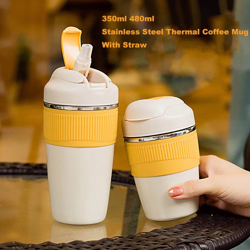 Cup Thermal Mug with Straw Isotherm Flask Tumbler Thermo for Water Bottle Stainles Steel Coffee Beer Cooler Waterproof Drinkware