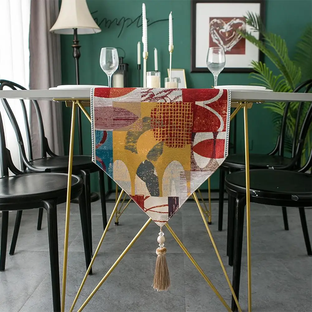 

1pc Table Runner Art Chenille Geometric Abstraction Table Runner Tablecloth For Dining Room Kitchen Wedding Party Table Decor