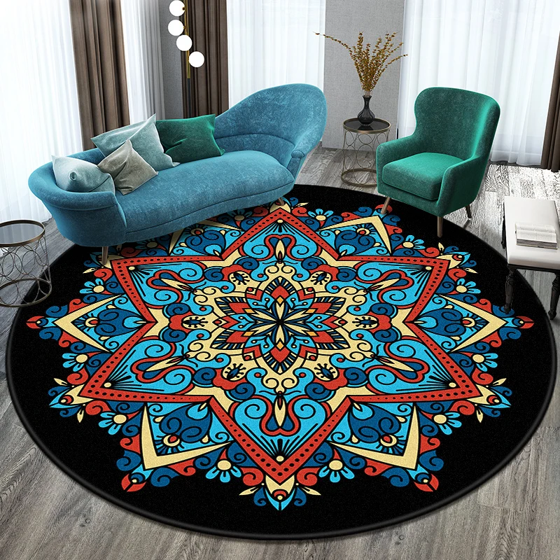 

Bohemian Mandala Flower Print Carpet Area Rugs Round Carpet for Living Room Floor Mat Flannel Anti-Slip Mat for Children