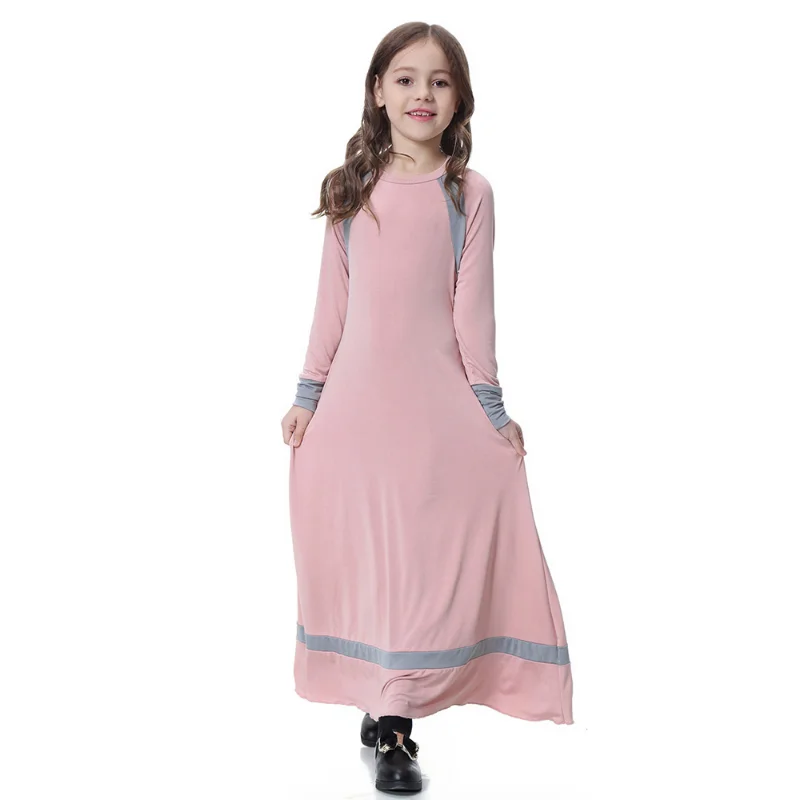 Girls Long Sleeve Dress Middle East Arab Dubai Children Ramadan Kaftan Robe Kids Muslim Abaya Dress Islamic Party Clothes