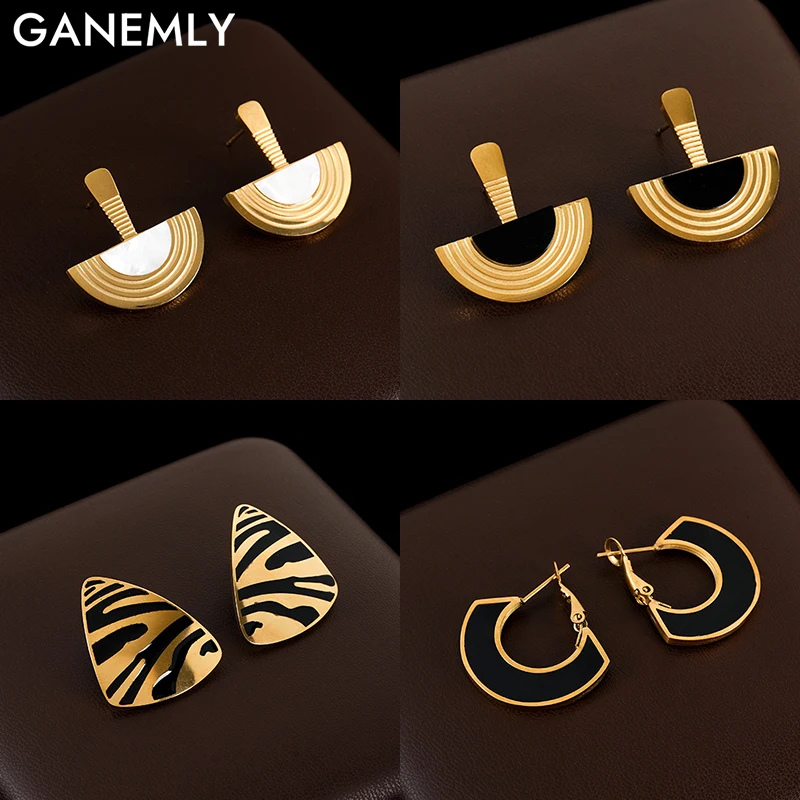 GANEMLY 316L нержавеющая сталь геометрические полукруглые Висячие серьги для женщин и