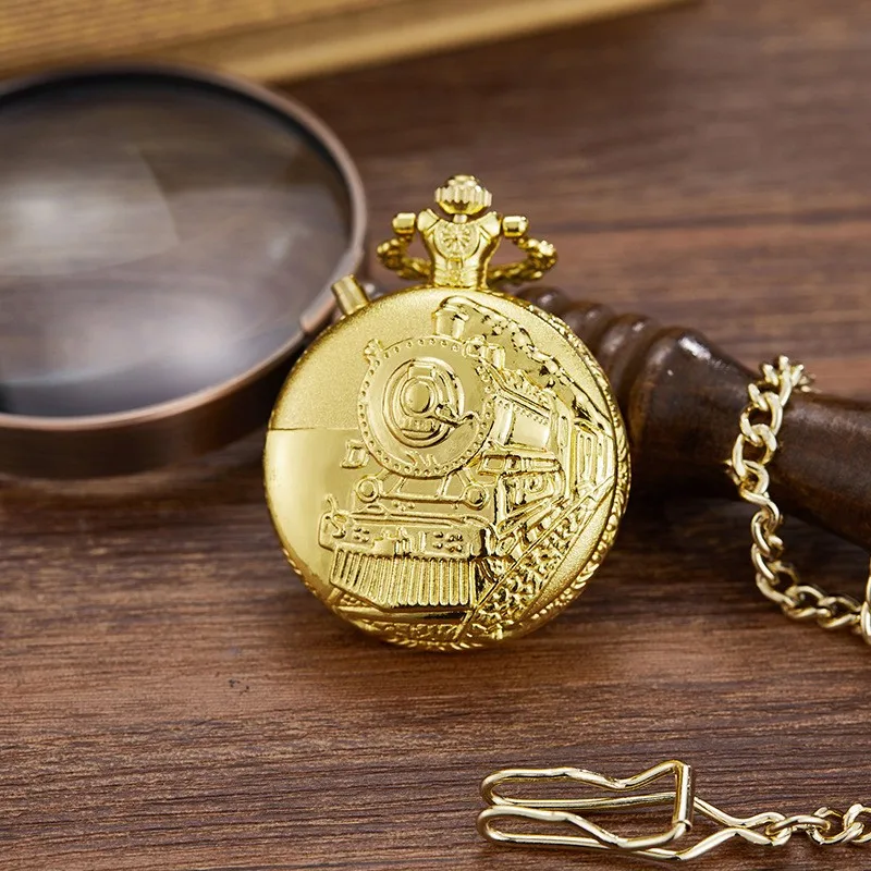 Luminous Flip Style Retro Locomotive Digital Literal Pocket Watch For The Elderly, Friends, And Loved Ones