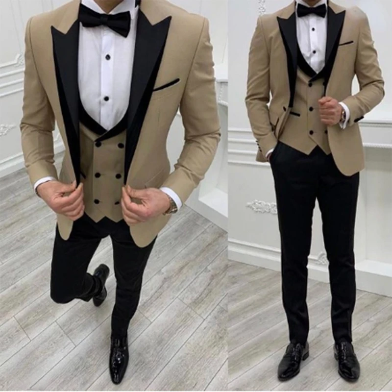 Costume Homme Slim Fit Men Suit Black Pant Slim Fit Groom Tuxedo For Formal Wedding Suit Terno Masculino Jacket Pants Vest 3 Pcs