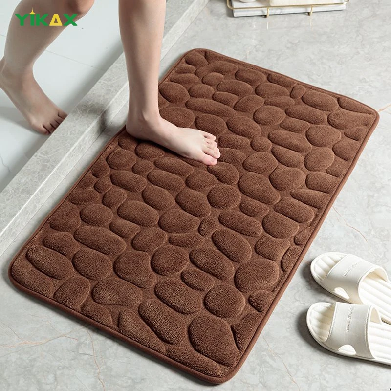 

Home Bath Mat Cobblestone Embossed Bathroom Carpet Water Absorption Non-slip Memory Foam Absorbent Washable Rug Toilet Floor Mat
