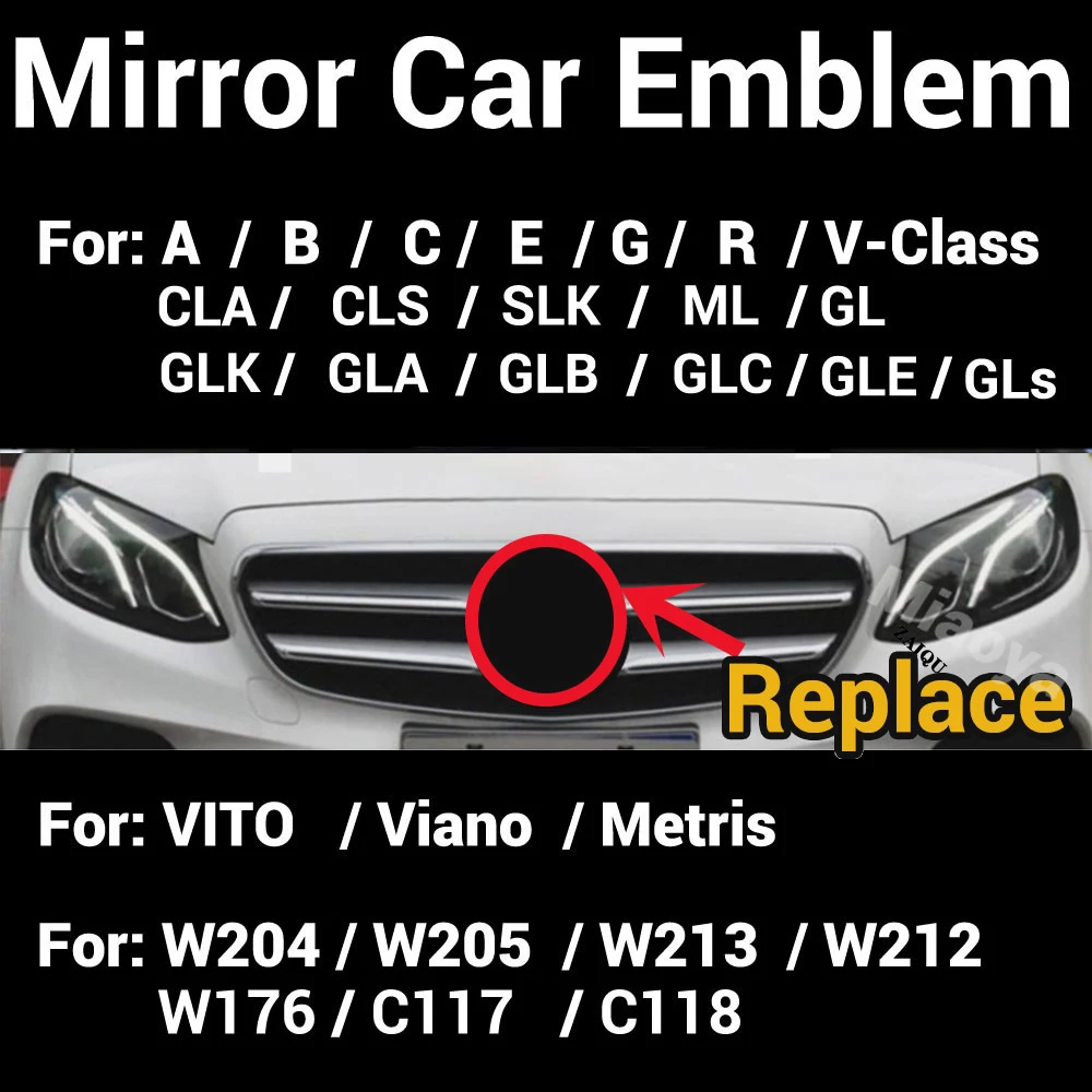 

Grill Badge 3D Mirror Emblem Fit For Mercedes Benz ML GL W166 CLA C117 A W176 W205 E GLK W212 GLA W213 GLC-253 GT43 C-W204 08-13