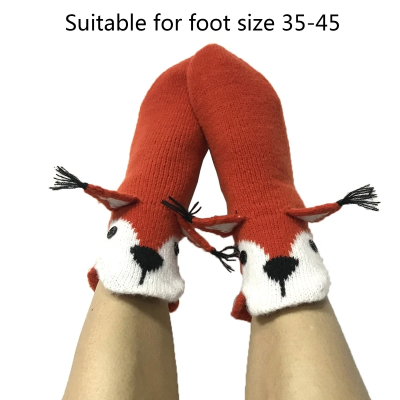 Unisex Novelty Cartoon Slipper Socks Crochet Knit Funny Squirrel 3D Ears Hosiery 37JB