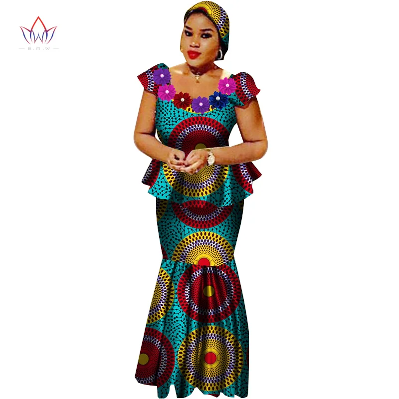 African Bazin Riche Dresses for Women Set Clothes Skirt Top Sets High Waist Long Plus Size WY2564 | Тематическая одежда и