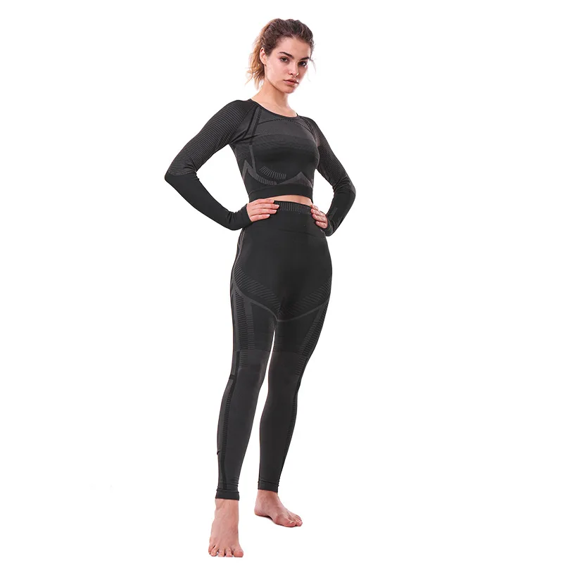 

Yoga Clothing Suits Sports Fitness Two-piece Suit for Women Navel Long-sleeved Top Female Fitness High Elastic Trousers Gym Wear