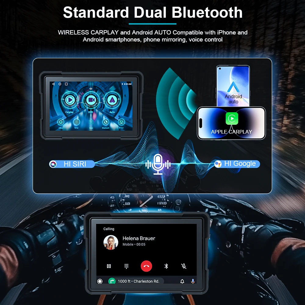 Мотоцикл Carplay Android Auto GPS-навигация IPX8 водонепроницаемый для Moto мультимедийная