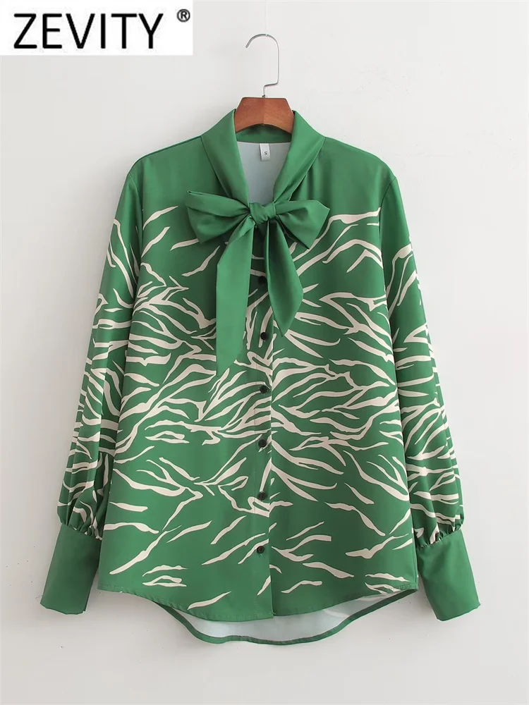 

Zevity New Women Fashion Bow Collar Position Flower Print Smock Blouse Office Lady Business Shirt Chic Casual Blusas Tops LS2830