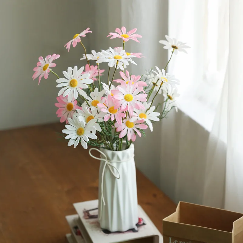 

Artificial Flowers,Daisy Flowers Long Silk Bouquet Realistic Fake Flowers,Wedding Home Table Party Office Grave Christmas Decor