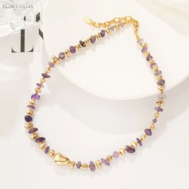 

Europe and the United States retro jewelry wholesale clavicle chain geometry purple natural stone irregular versatile necklace