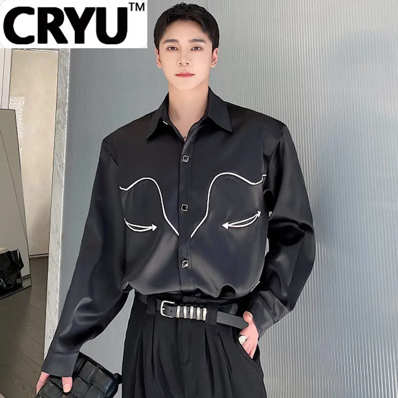

CRYU Early Spring New Personalized Color Contrast Satin Lapel Longsleeved Men's Shirt Korean Fashion 2023 Male Tops 9A7298